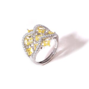 Yellow Diamond Look Halo Ring in Sterling Silver
