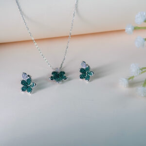 Green Floral Pendant Earrings Set