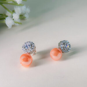 Round Diamond Drop Pearl Earrings