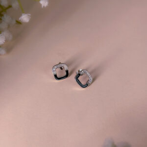 Black Enamel Diamond Geometric Earrings