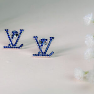 Blue Crystal Monogram Stud Earrings