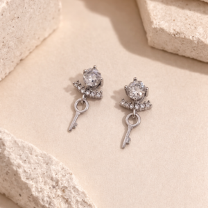 Silver Key Drop Earrings