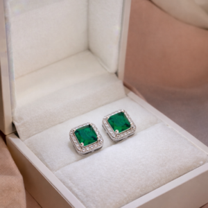 Emerald Glow Silver Stud Earrings