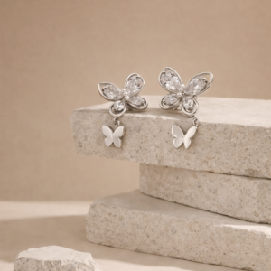 Delicate Butterfly Drop Silver Earrings