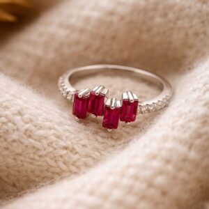 Ruby Baguette Bar Silver Ring