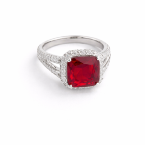 Silver Ruby Halo Ring