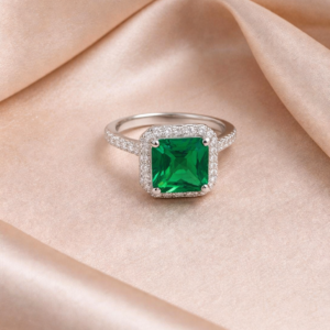 Emerald Halo Silver Ring