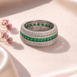 Emerald Eternity Silver Band